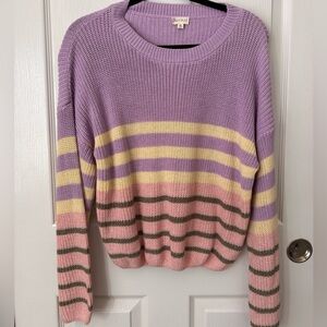 Hem & Thread Lavender, Yellow, and Pink Striped Sweater